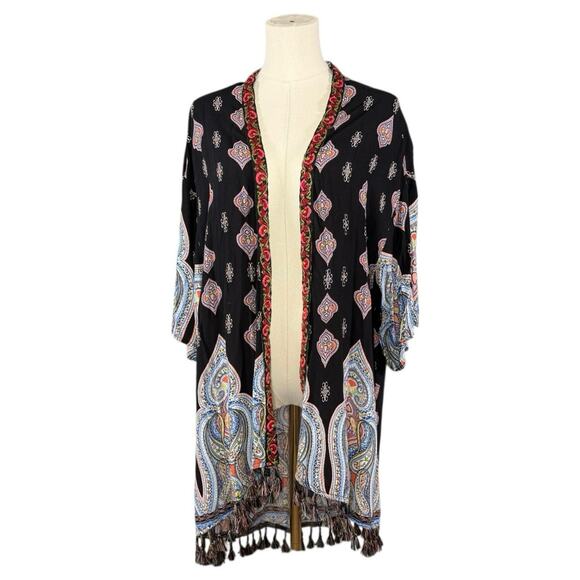 Umgee Smock Kimono Cotton Tassel Hem Boho Festival Cardigan | Size S/M - Picture 2 of 10
